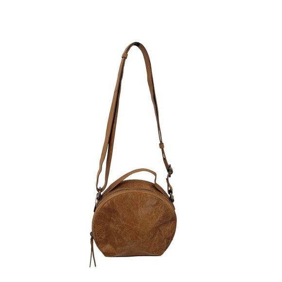Lucky Brand Round Camel Brown Genuine Leather Top Handle Crossbody Bag Boho Chic - Picture 10 of 14